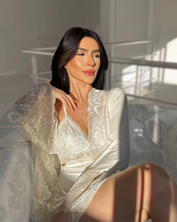 Conjunto Tessa Camisola, Robe e Calcinha