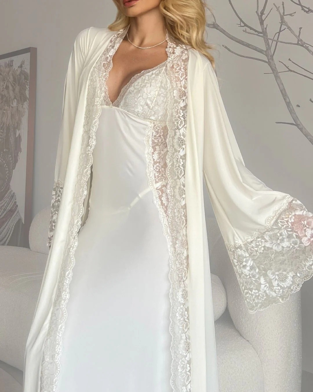 Conjunto Encanto Camisola Longa, Robe e Calcinha