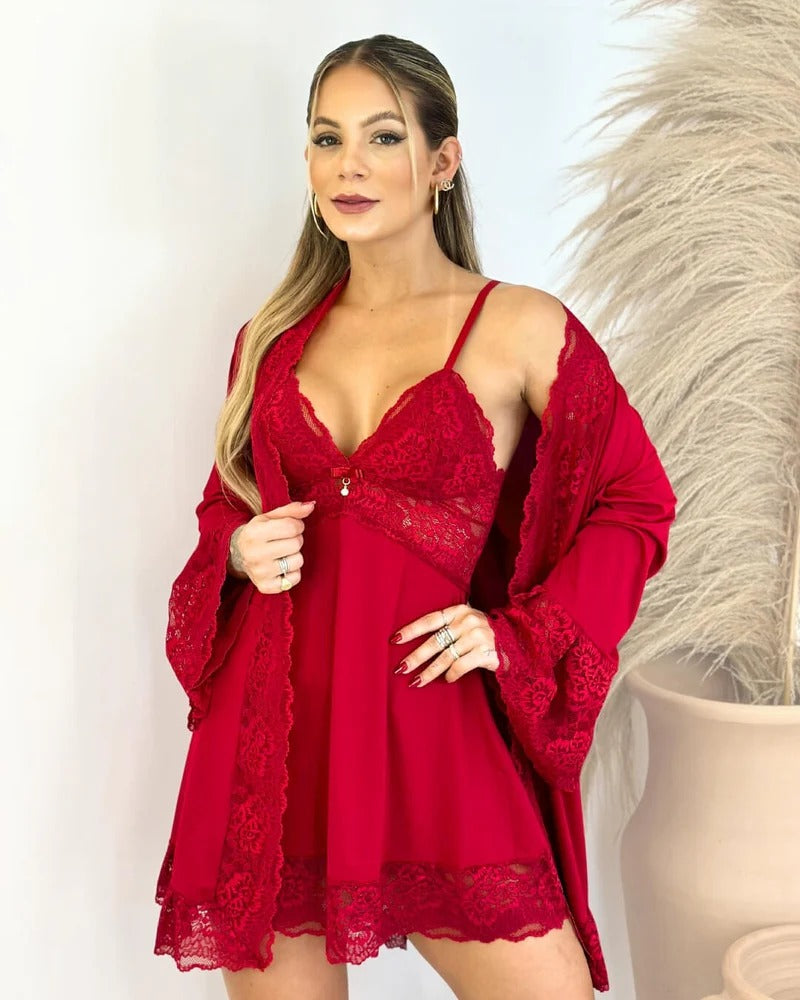 Conjunto Afrodite - Camisola + Robe e Calcinha