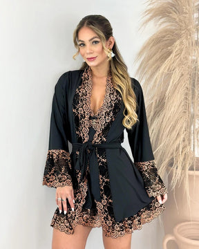 Conjunto Calíope - Camisola + Robe e Calcinha