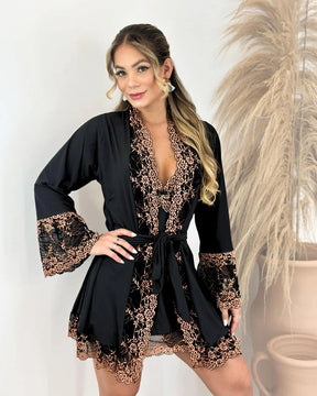 Conjunto Calíope - Camisola + Robe e Calcinha