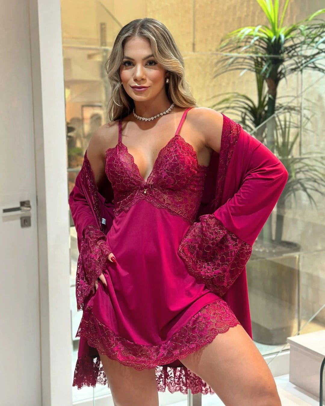 Conjunto Héstia - Camisola + Robe e Calcinha