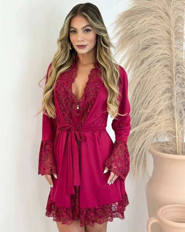Conjunto Euphoria - Camisola + Robe e Calcinha
