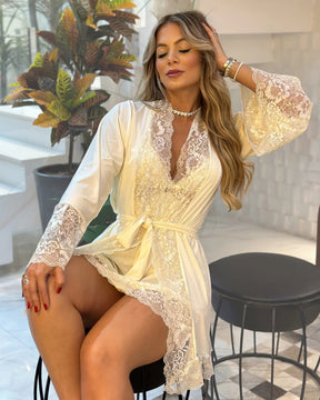 Conjunto Sonho Camisola, Robe e Calcinha