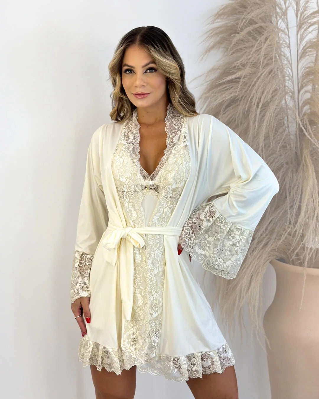 Conjunto Sonho Camisola, Robe e Calcinha