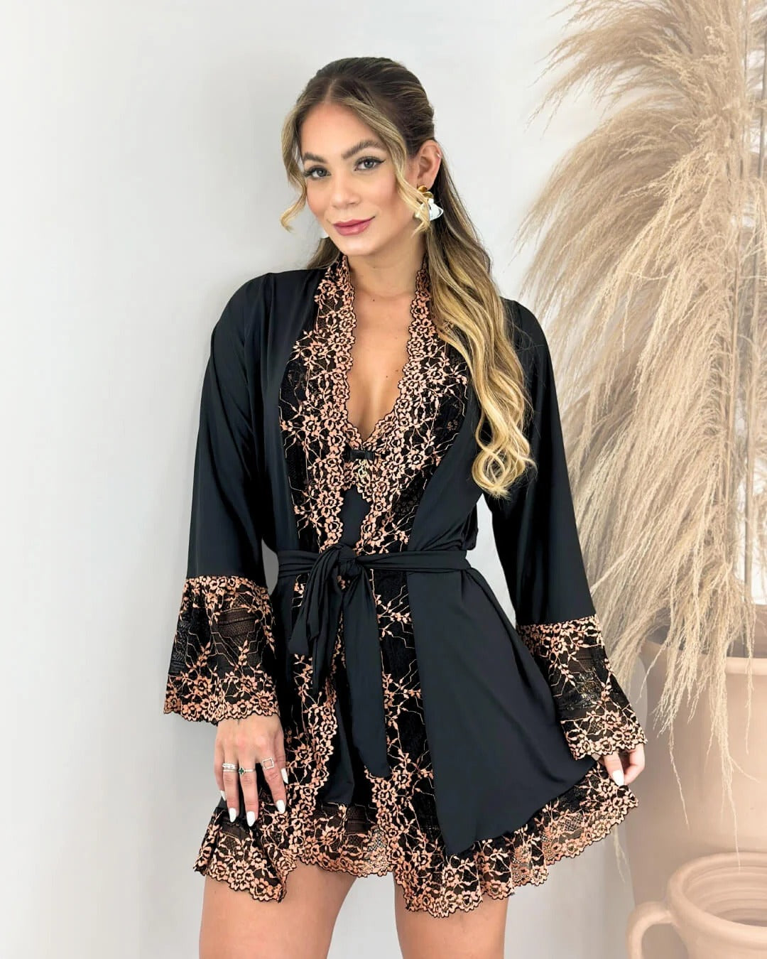 Conjunto Calíope - Camisola + Robe e Calcinha