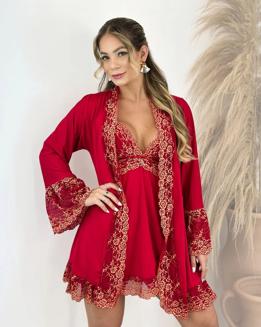 Conjunto Antéria - Camisola + Robe e Calcinha