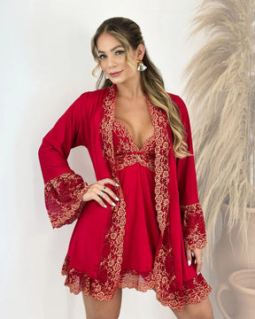 Conjunto Antéria - Camisola + Robe e Calcinha