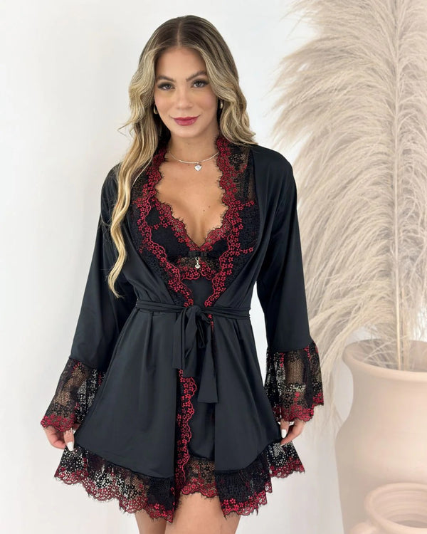 Conjunto Clio - Camisola + Robe e Calcinha