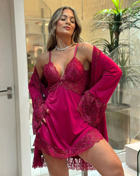 Conjunto Héstia - Camisola + Robe e Calcinha