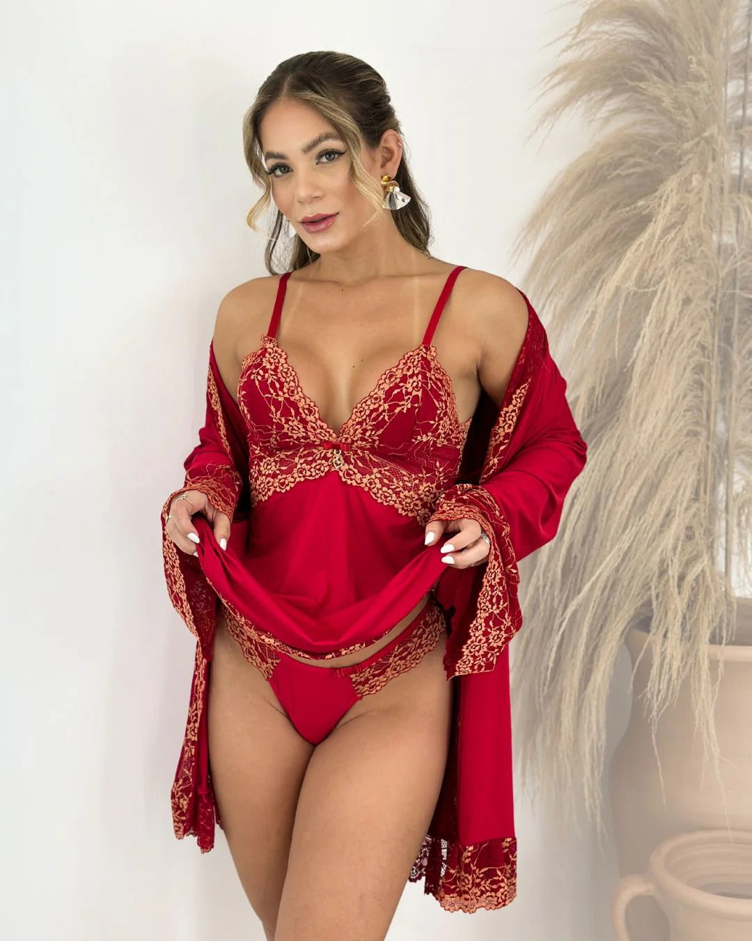Conjunto Antéria - Camisola + Robe e Calcinha