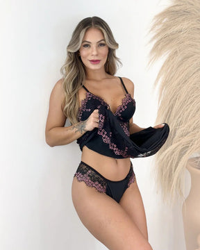 Conjunto Têmis - Camisola + Robe e Calcinha