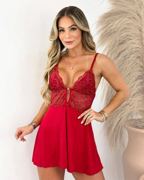 Conjunto Jasmine Camisola + Calcinha + Robe em Tule e Renda