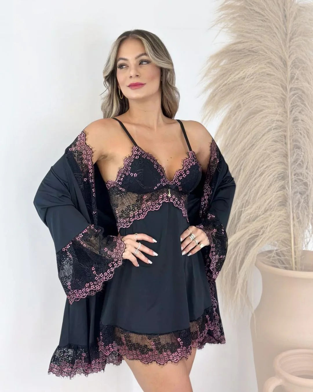 Conjunto Têmis - Camisola + Robe e Calcinha