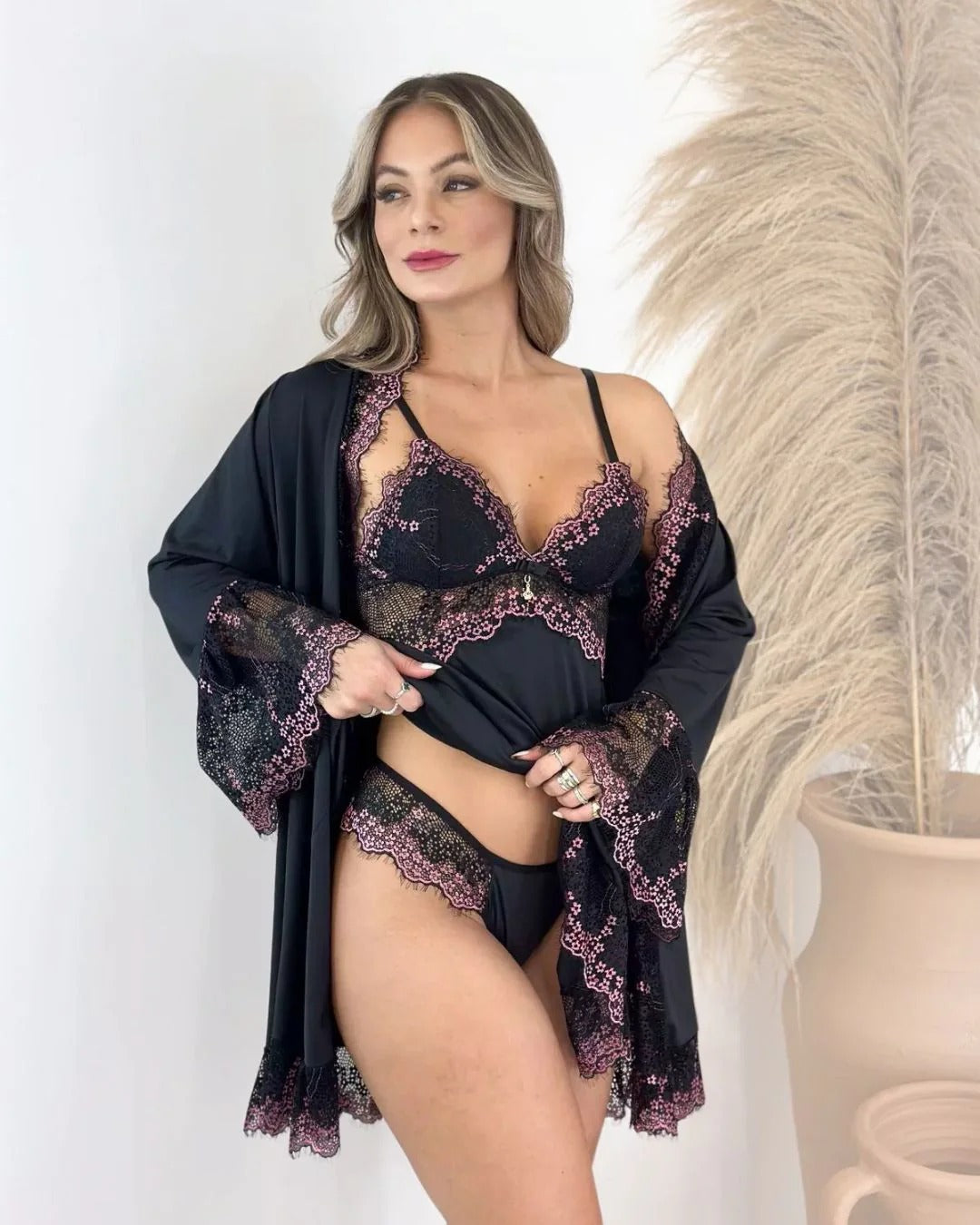 Conjunto Têmis - Camisola + Robe e Calcinha