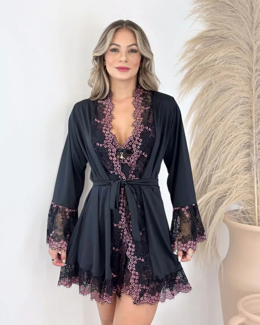 Conjunto Têmis - Camisola + Robe e Calcinha