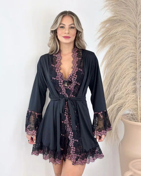 Conjunto Têmis - Camisola + Robe e Calcinha