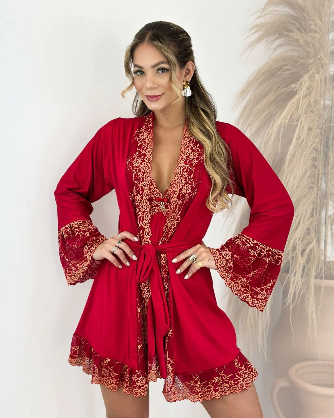Conjunto Antéria - Camisola + Robe e Calcinha