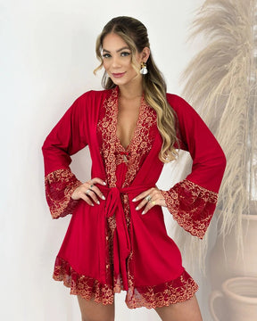 Conjunto Antéria - Camisola + Robe e Calcinha