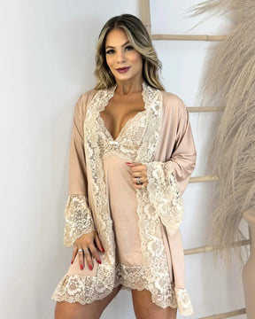 Conjunto Atena Camisola, Robe e Calcinha